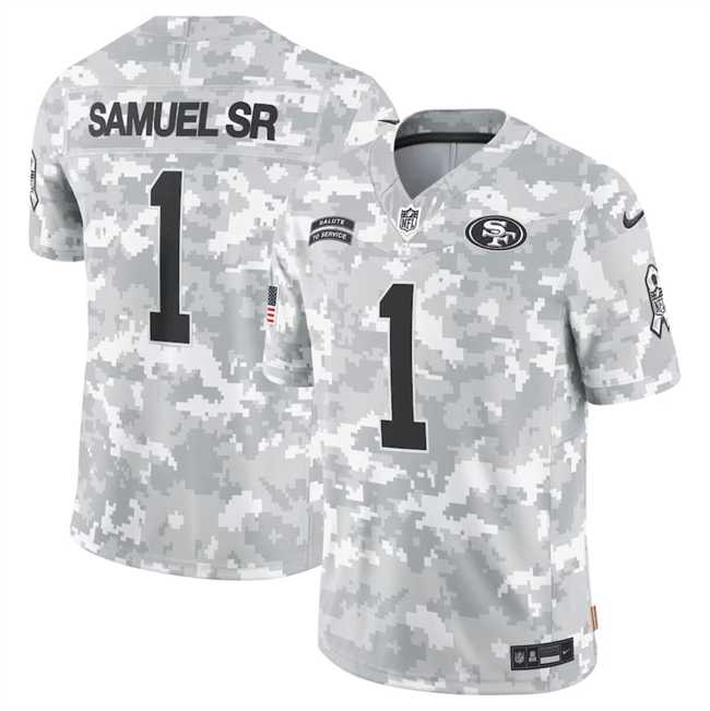 Men%27s San Francisco 49ers #1 Deebo Samuel Sr 2024 Arctic Camo Salute To Service Limited Stitched Jersey Dyin